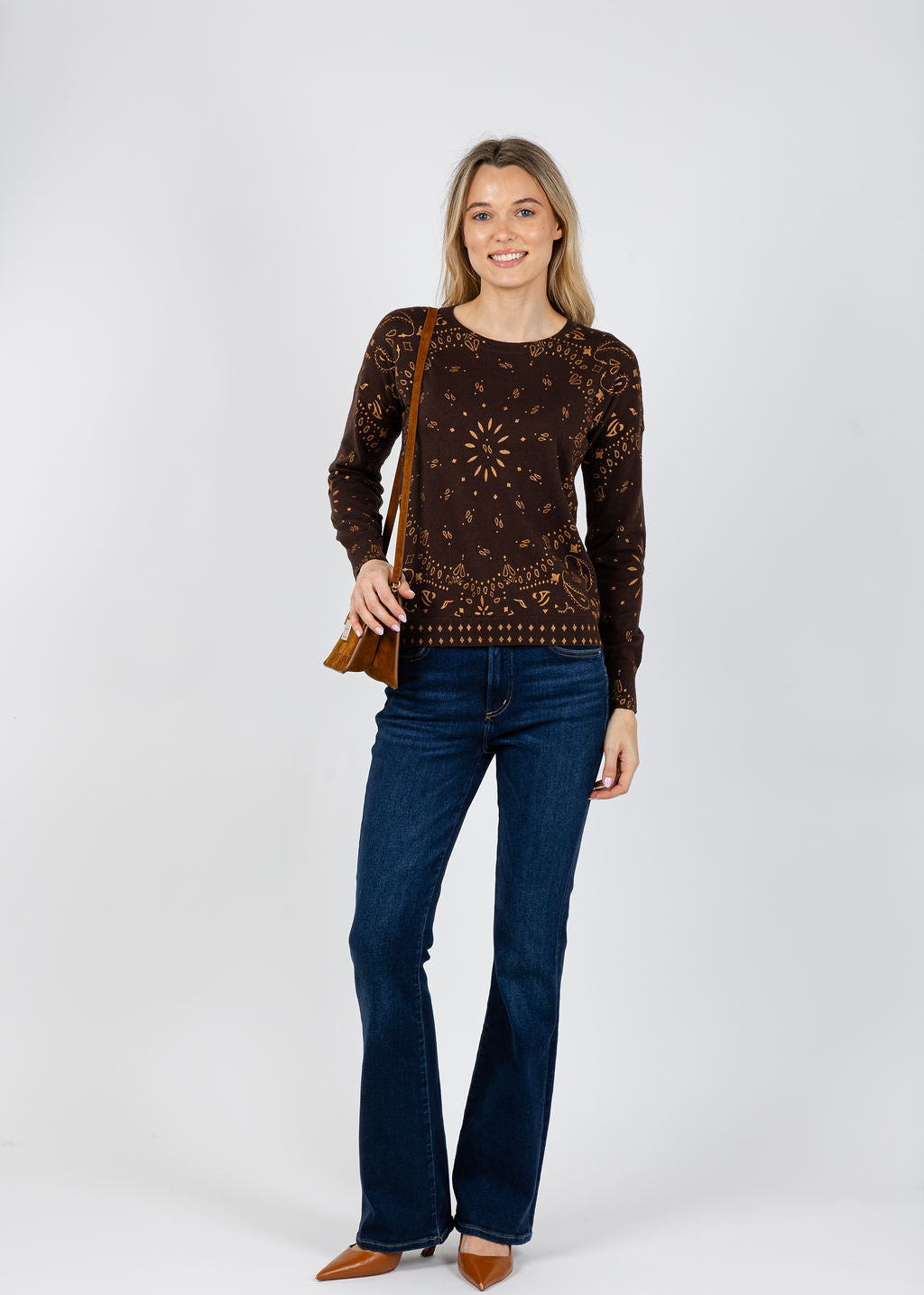 J Society Foil Bandana Sweatshirt in Chocolate available at Barbara Katz