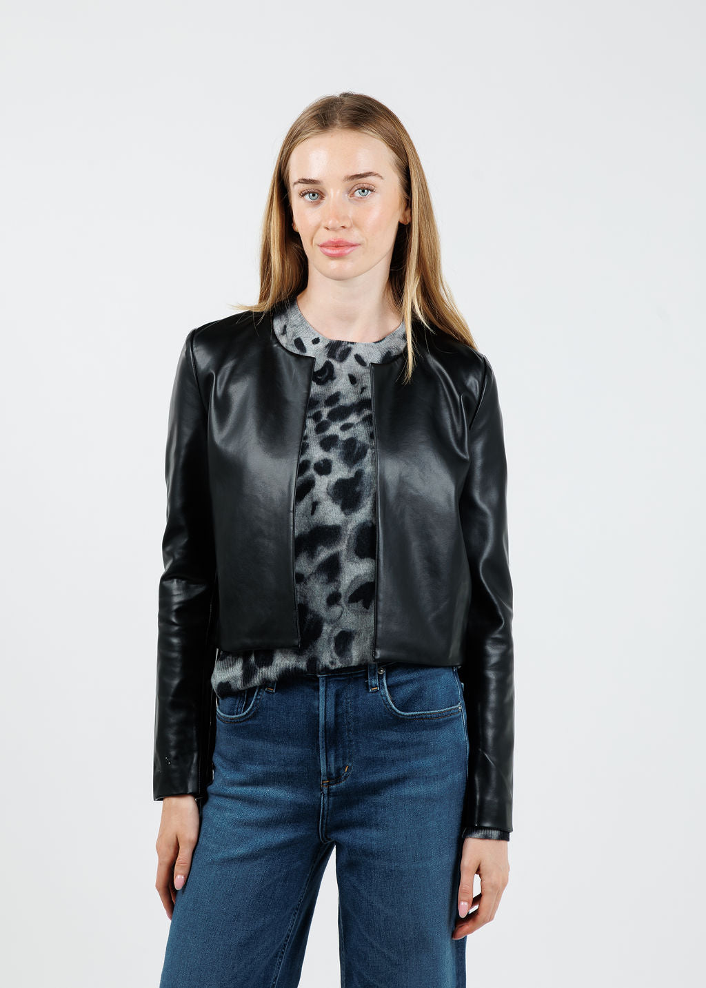J Society Fringe Vegan Leather Jacket in Black available at Barbara Katz