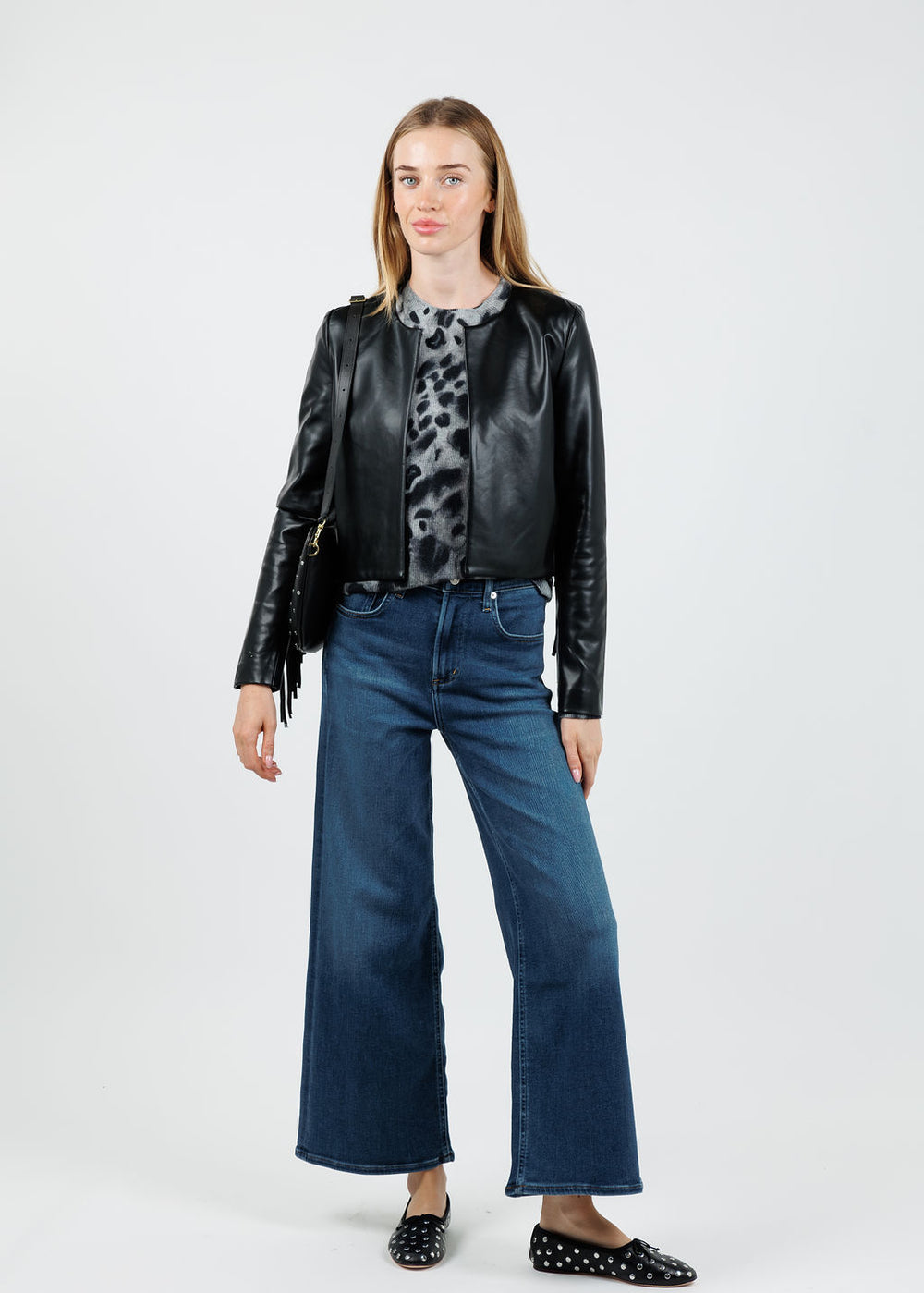 J Society Fringe Vegan Leather Jacket in Black available at Barbara Katz