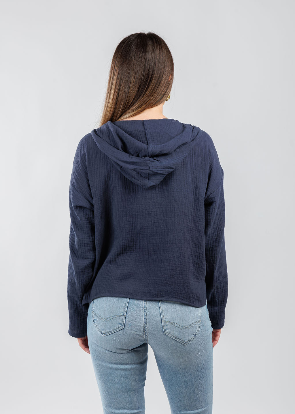 J Society Gauze Hoodie in Navy 
 available at Barbara Katz