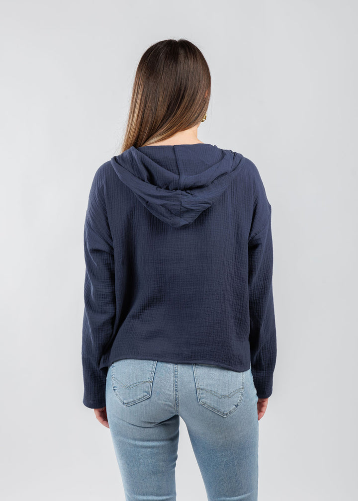 J Society Gauze Hoodie in Navy 
 available at Barbara Katz