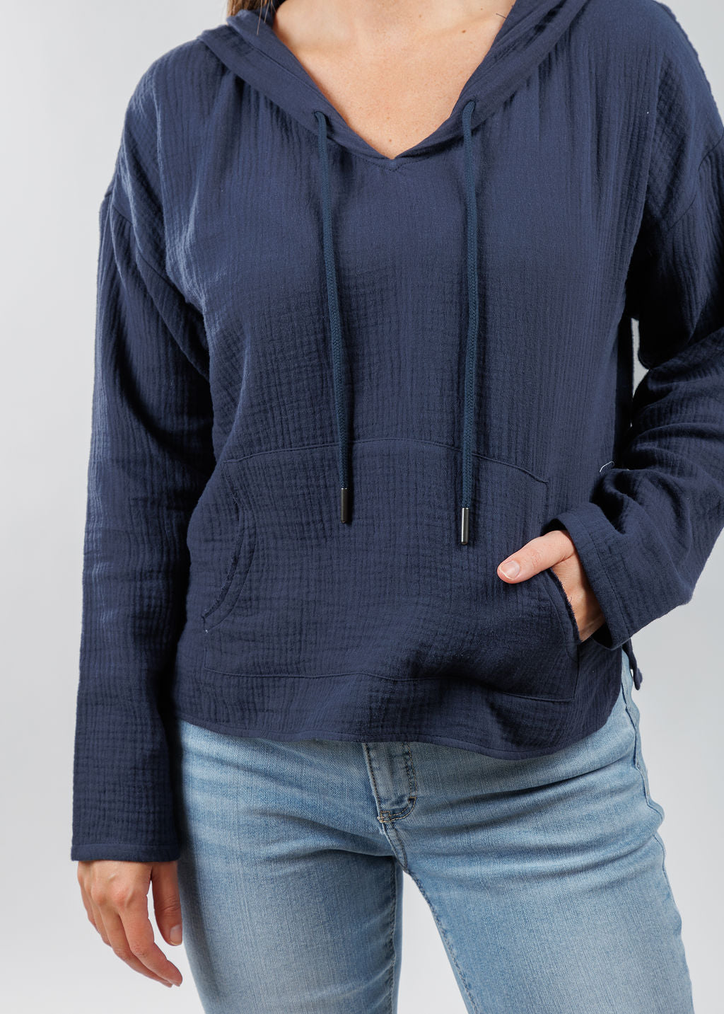 J Society Gauze Hoodie in Navy 
 available at Barbara Katz