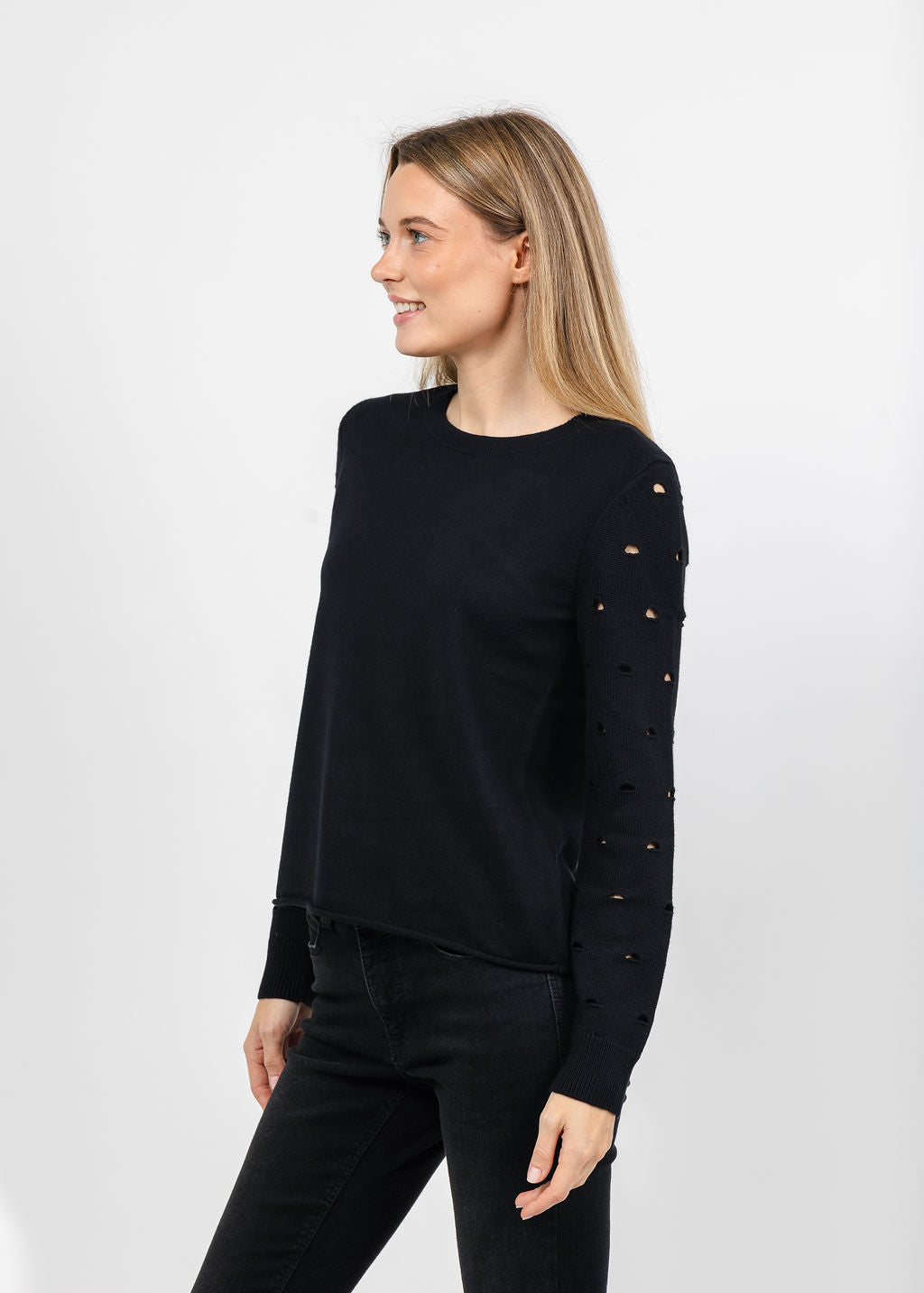 J Society Holey Crew Sweater in Black available at Barbara Katz