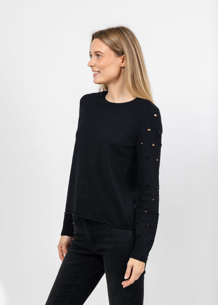 J Society Holey Crew Sweater in Black available at Barbara Katz
