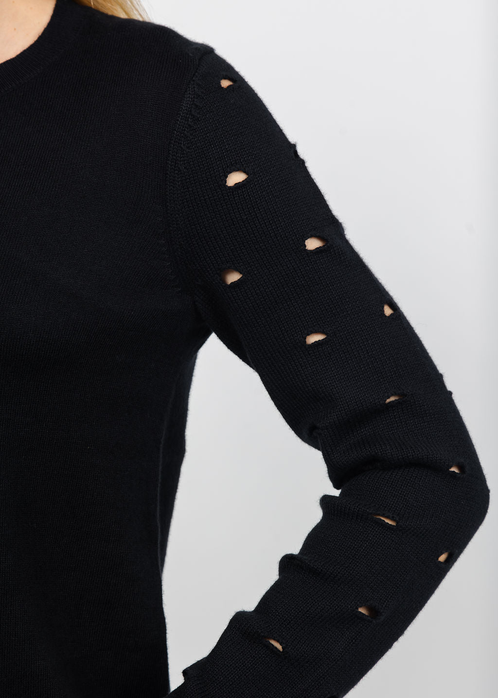 J Society Holey Crew Sweater in Black available at Barbara Katz