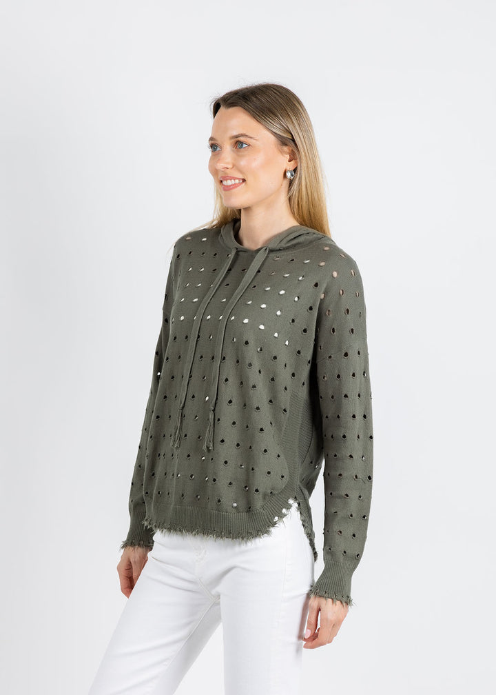 J Society Holey Hoodie in Fatigue available at Barbara Katz