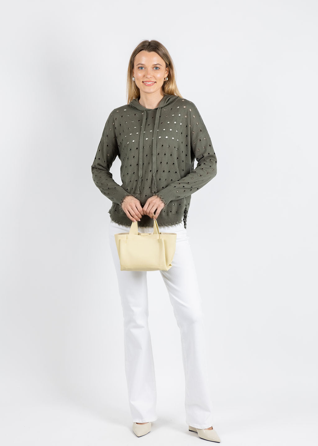 J Society Holey Hoodie in Fatigue available at Barbara Katz