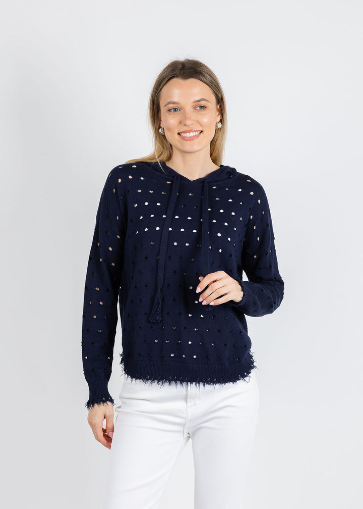 J Society Holey Hoodie in Navy available at Barbara Katz