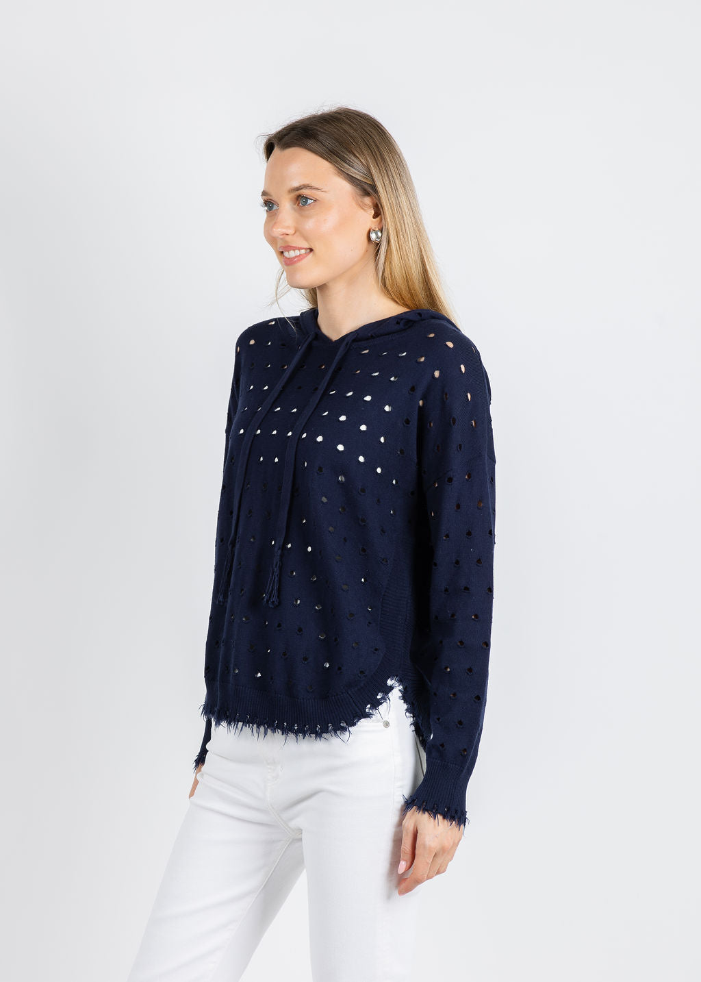 J Society Holey Hoodie in Navy available at Barbara Katz