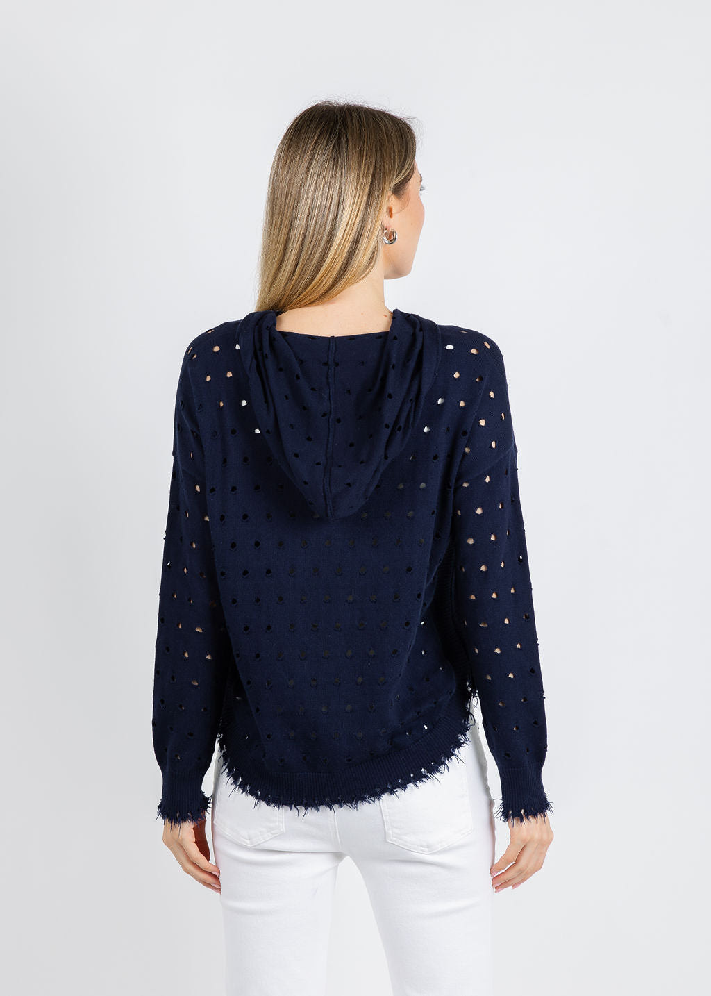 J Society Holey Hoodie in Navy available at Barbara Katz