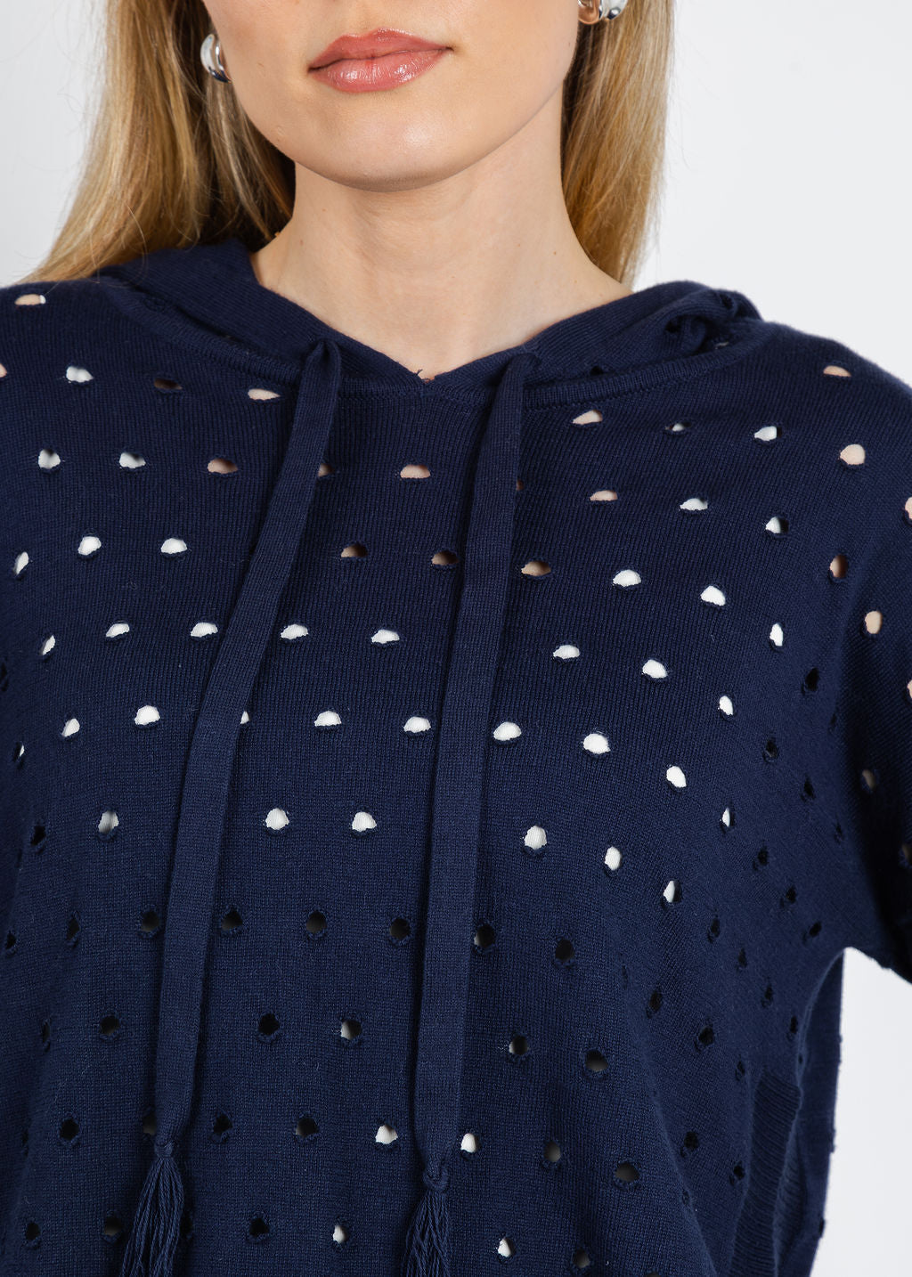 J Society Holey Hoodie in Navy available at Barbara Katz