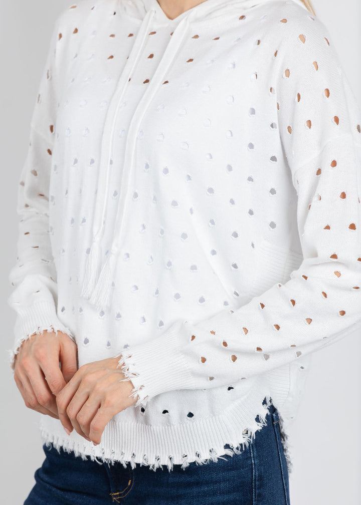 J Society Holey Hoodie in White available at Barbara Katz