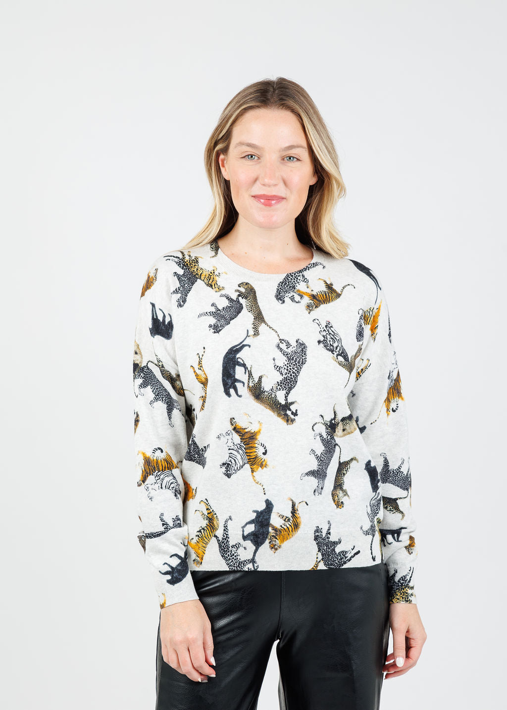 J Society Jungle Crew Sweater in Silver available at Barbara Katz