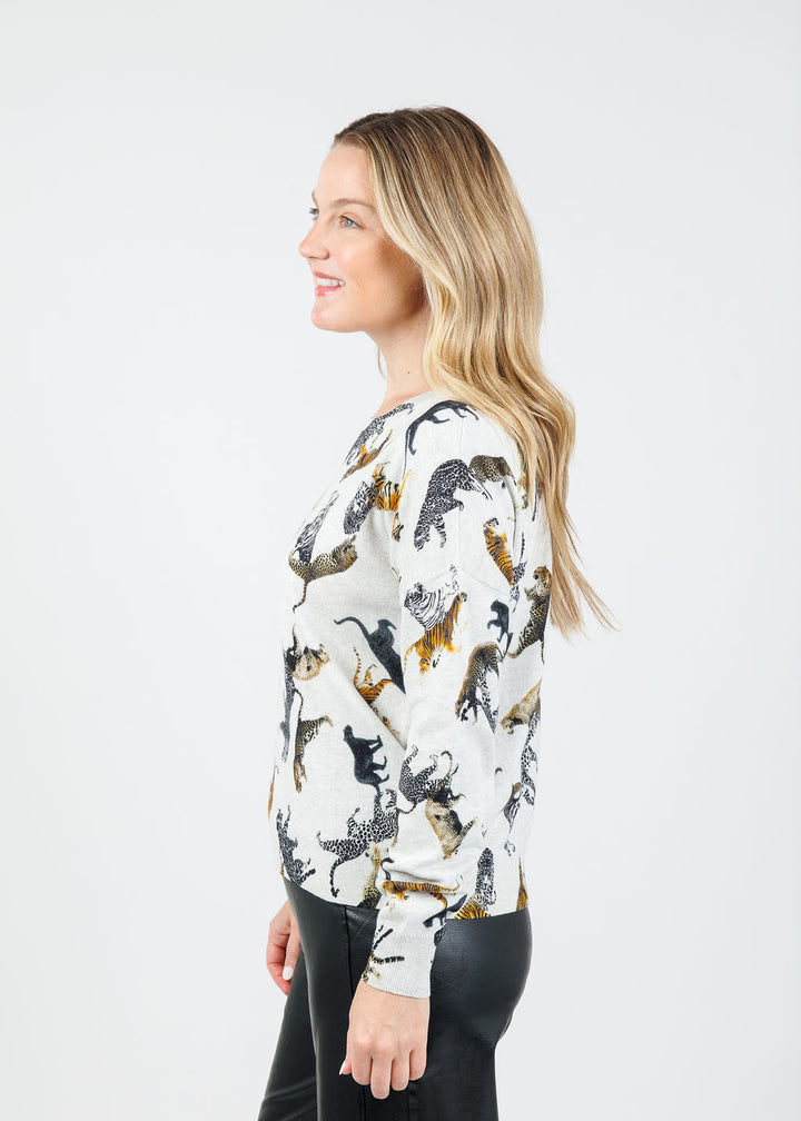 J Society Jungle Crew Sweater in Silver available at Barbara Katz