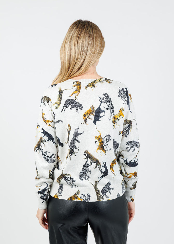 J Society Jungle Crew Sweater in Silver available at Barbara Katz