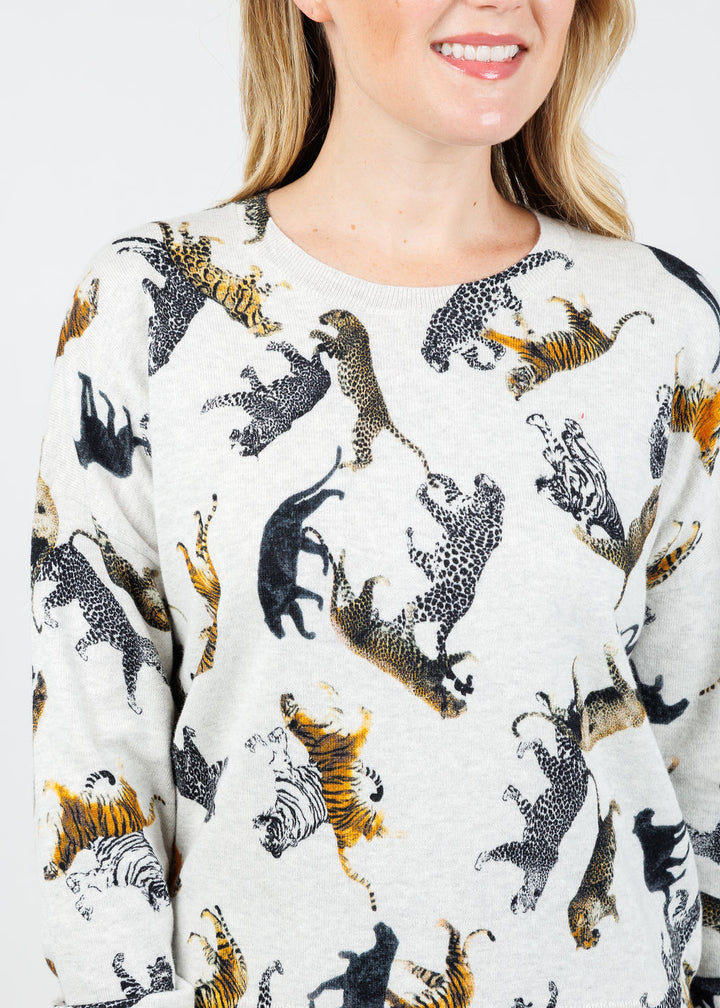 J Society Jungle Crew Sweater in Silver available at Barbara Katz