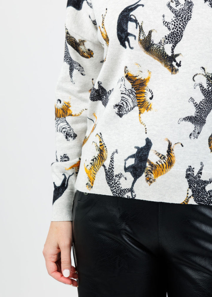 J Society Jungle Crew Sweater in Silver available at Barbara Katz