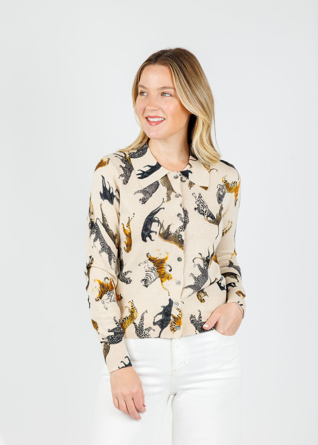J Society Jungle Polo Sweater in Latte available at Barbara Katz