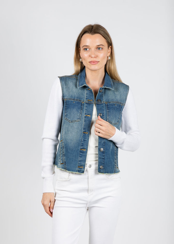 J Society Knit Denim Combo Jacket in Denim/White available at Barbara Katz
