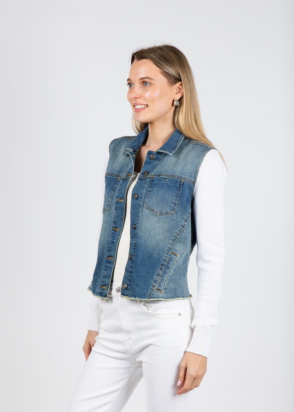 J Society Knit Denim Combo Jacket in Denim/White available at Barbara Katz