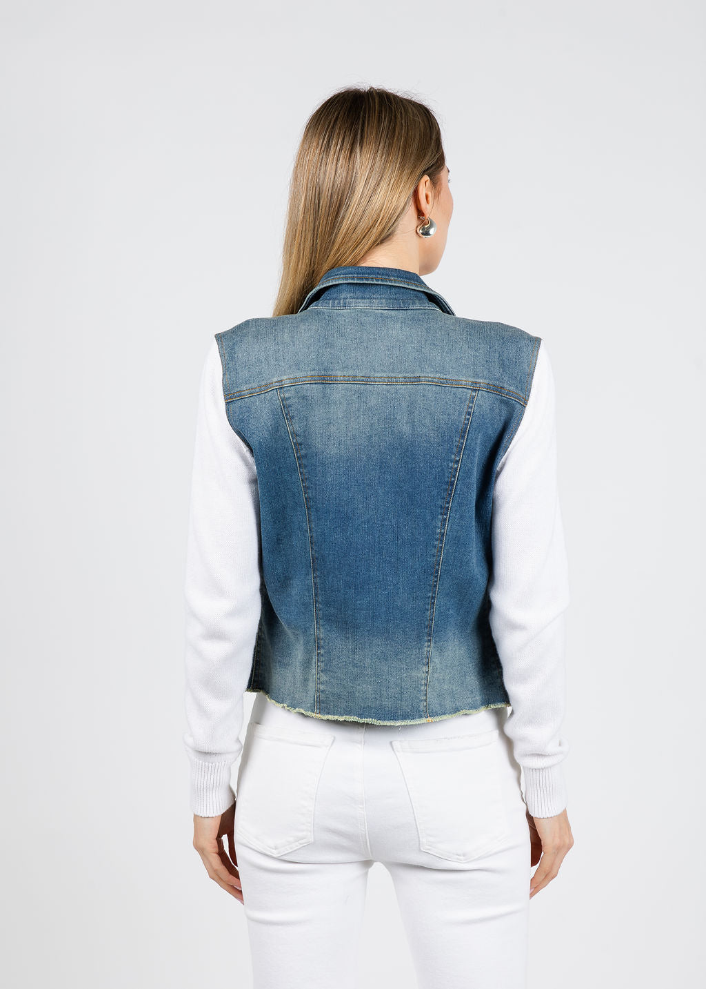 J Society Knit Denim Combo Jacket in Denim/White available at Barbara Katz
