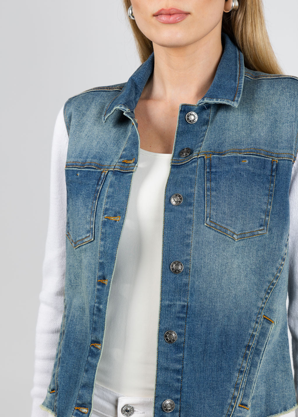 J Society Knit Denim Combo Jacket in Denim/White available at Barbara Katz