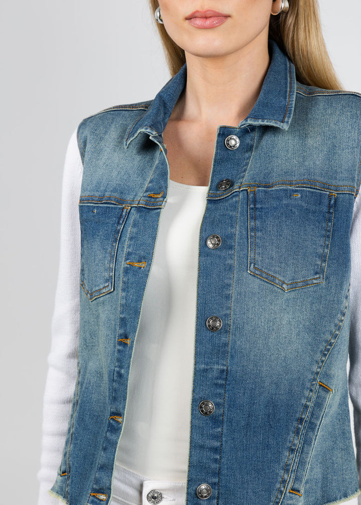 J Society Knit Denim Combo Jacket in Denim/White available at Barbara Katz