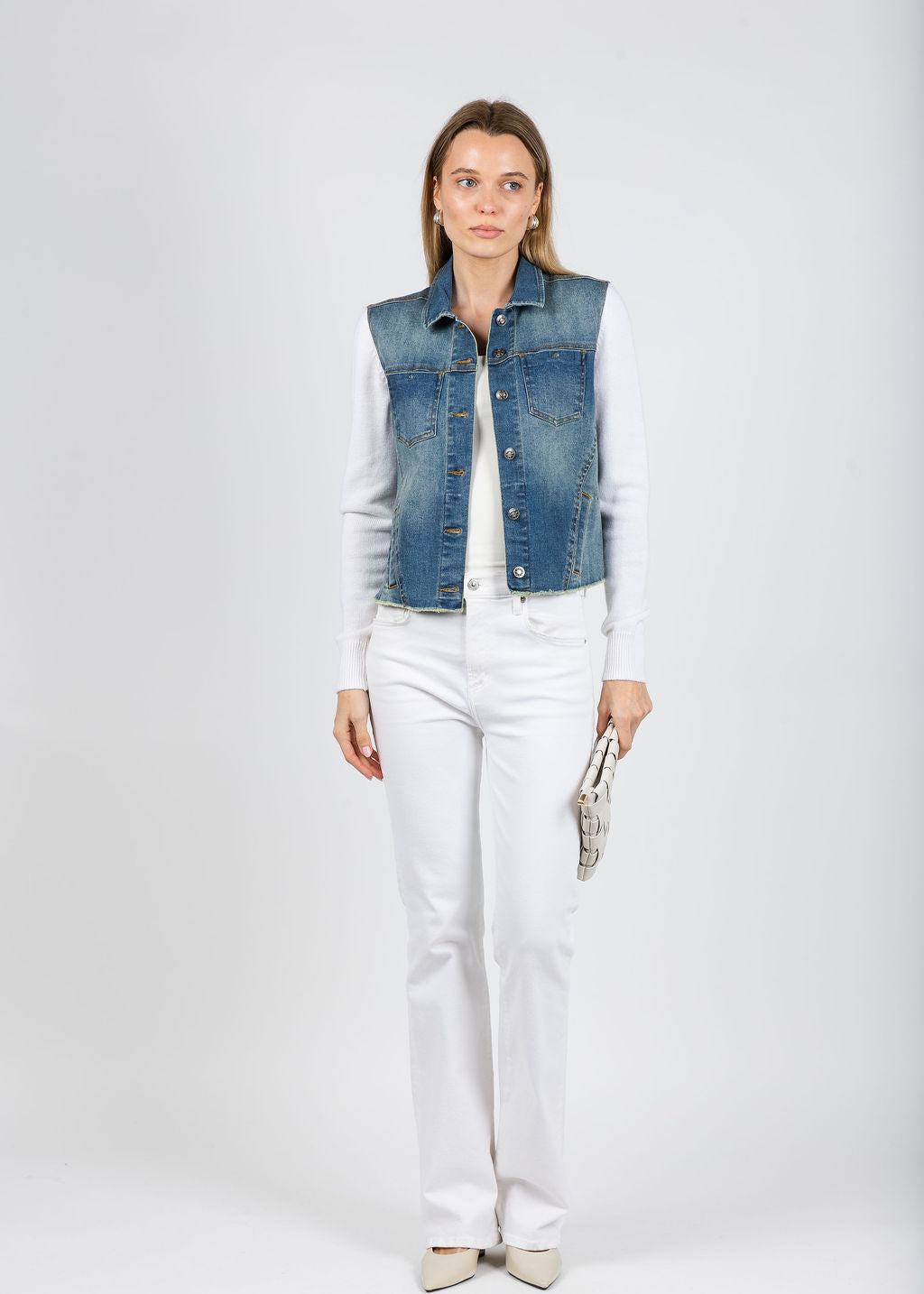 J Society Knit Denim Combo Jacket in Denim/White available at Barbara Katz
