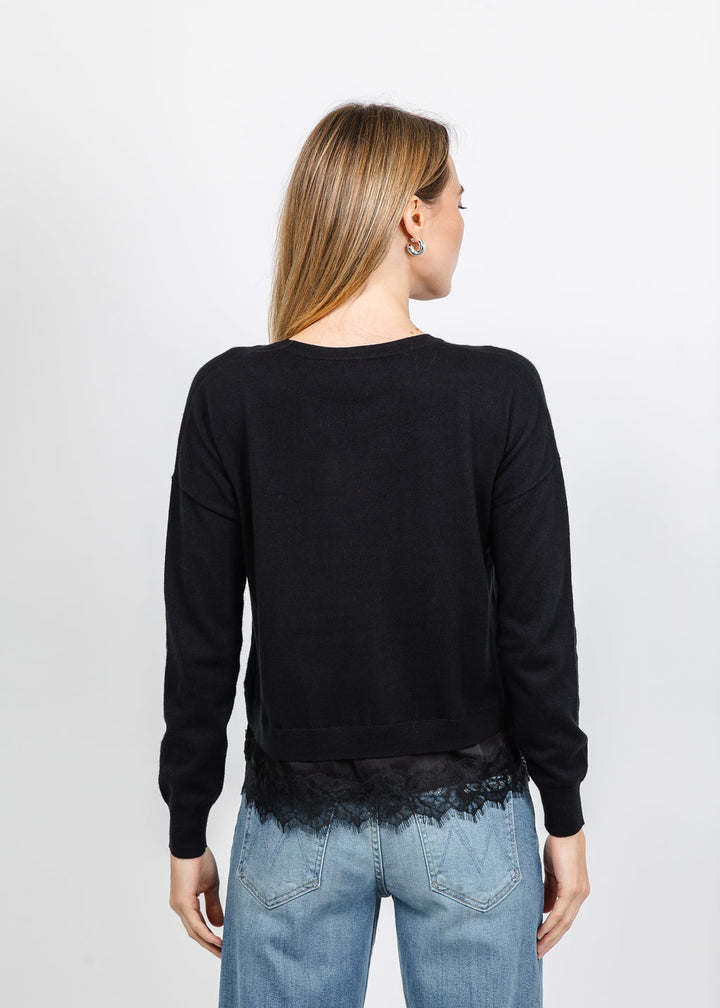 J Society Lace Trim Crew Sweater in Black available at Barbara Katz