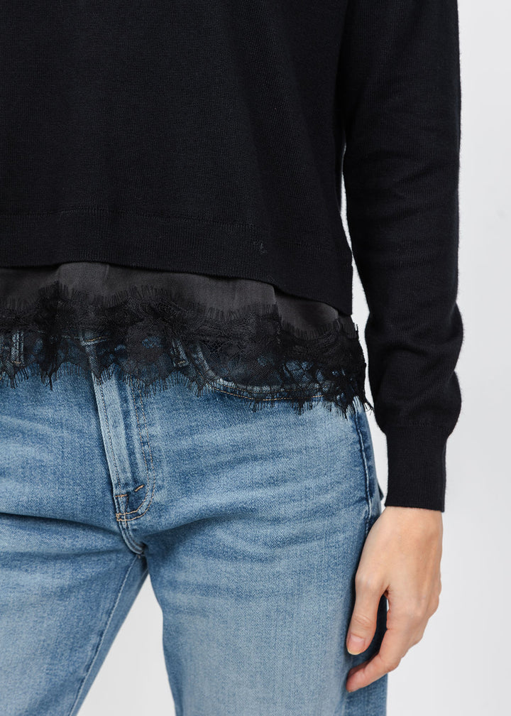 J Society Lace Trim Crew Sweater in Black available at Barbara Katz