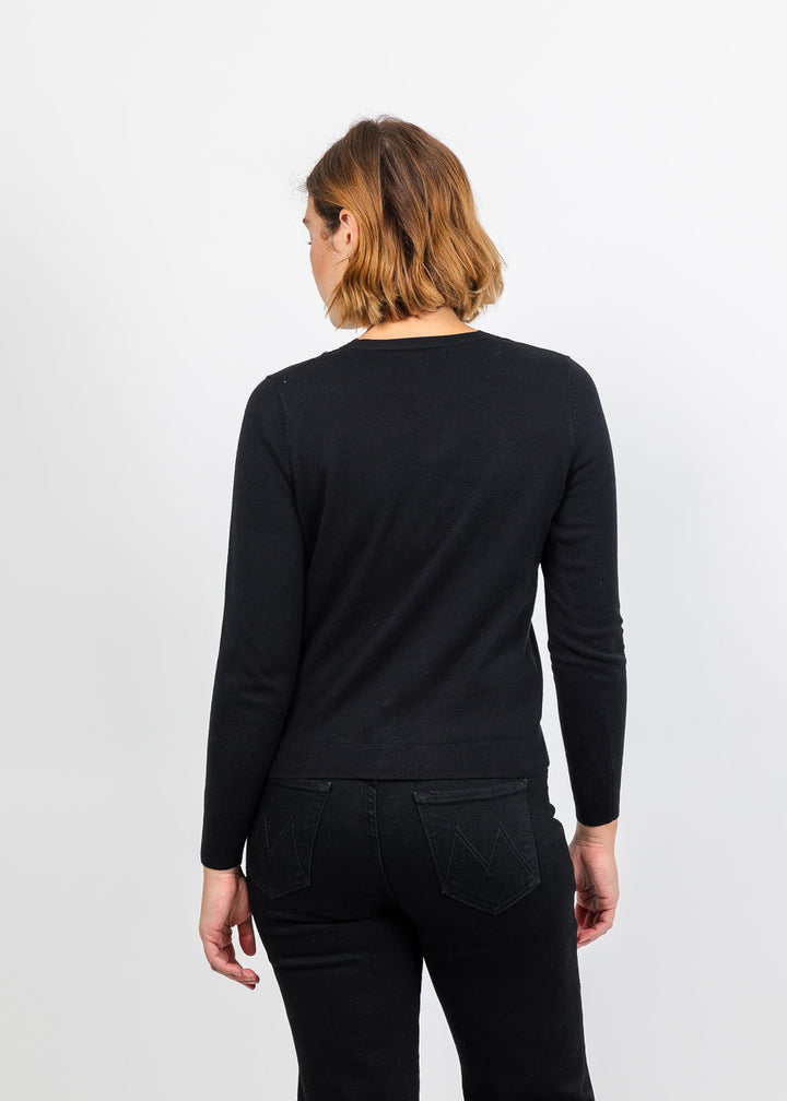 J Society Lace Trim V Neck Cardigan - Black available at Barbara Katz