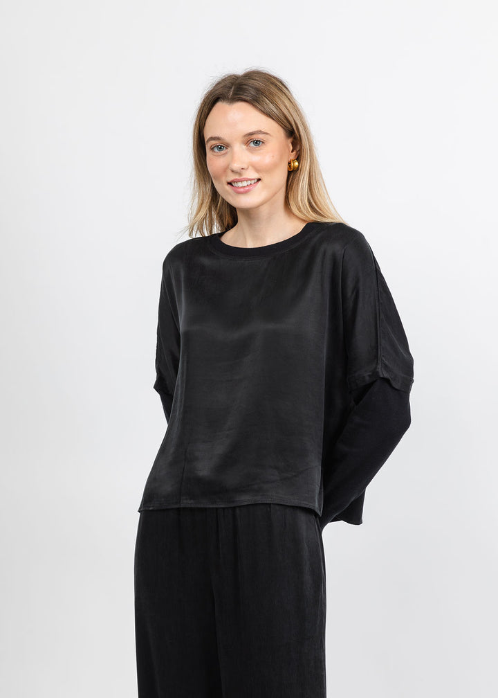 J Society Long Sleeve Crop Crew Top in Black available at Barbara Katz