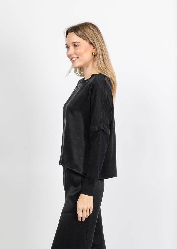 J Society Long Sleeve Crop Crew Top in Black available at Barbara Katz