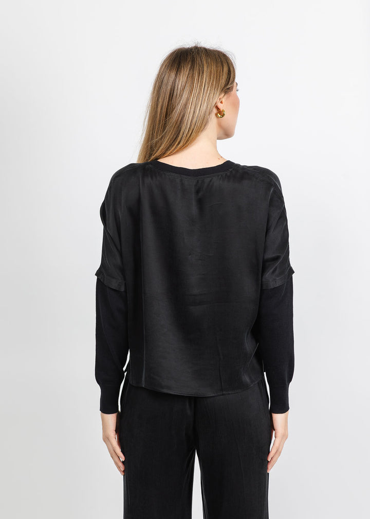 J Society Long Sleeve Crop Crew Top in Black available at Barbara Katz