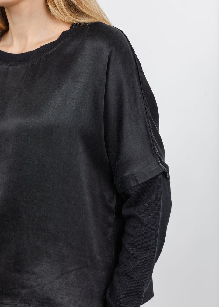 J Society Long Sleeve Crop Crew Top in Black available at Barbara Katz