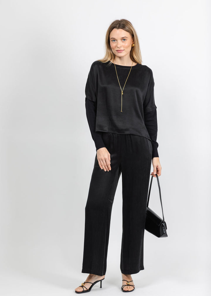 J Society Long Sleeve Crop Crew Top and Easy Wide Leg Pant in Black available at Barbara Katz