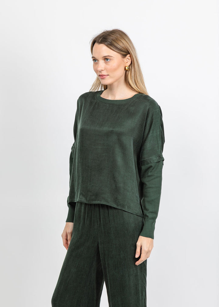J Society Long Sleeve Crop Crew Top in Pine available at Barbara Katz
