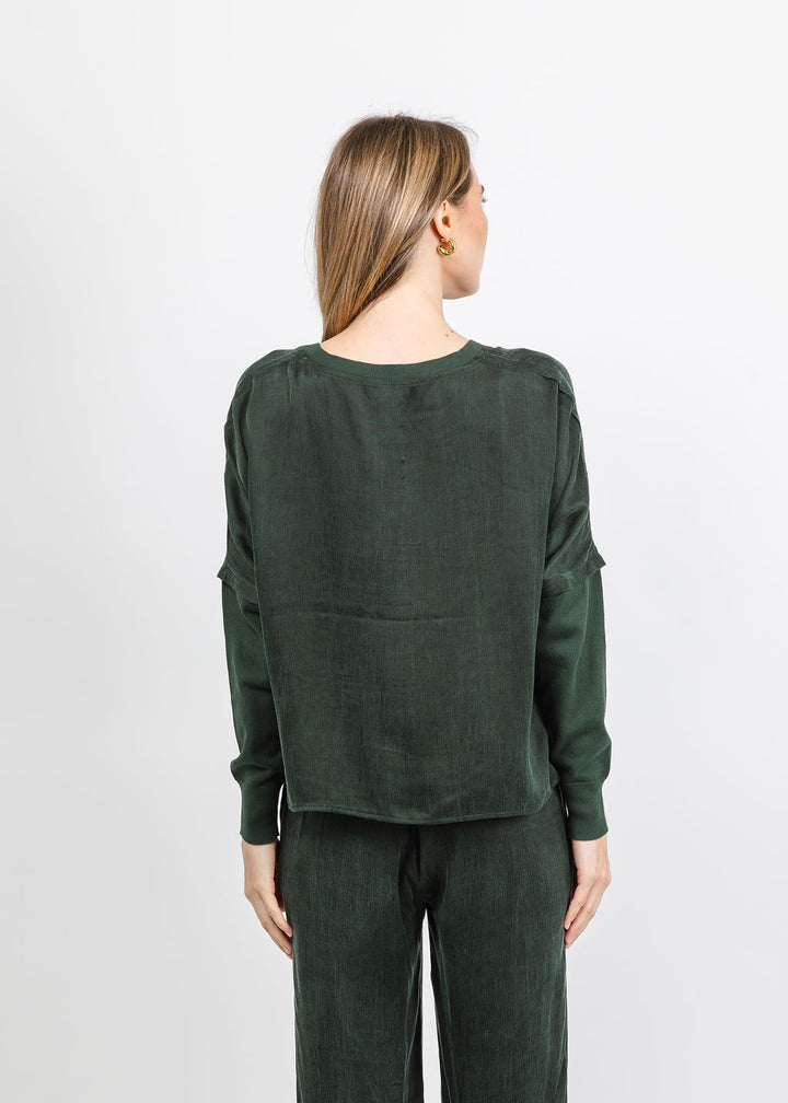 J Society Long Sleeve Crop Crew Top in Pine available at Barbara Katz