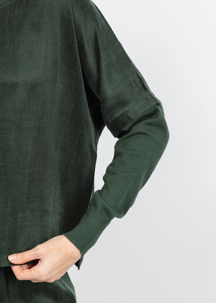 J Society Long Sleeve Crop Crew Top in Pine available at Barbara Katz