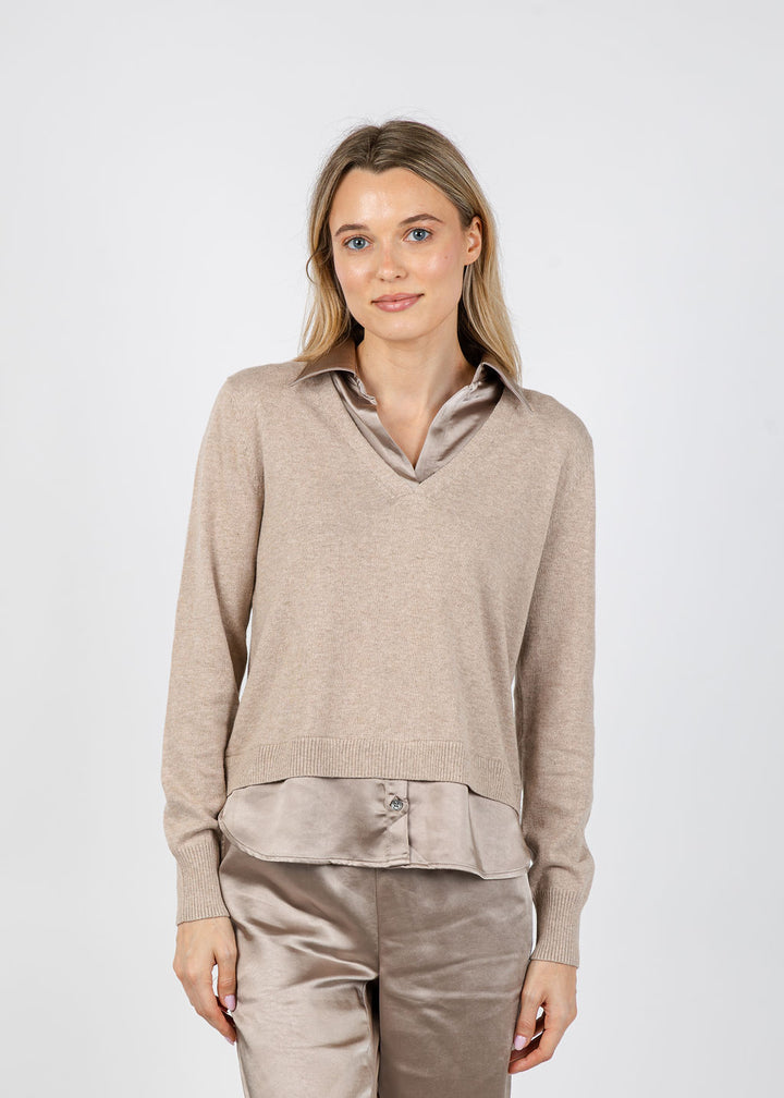 J Society Lyla 2-Fer Pullover Sweater in Cappuccino available at Barbara Katz