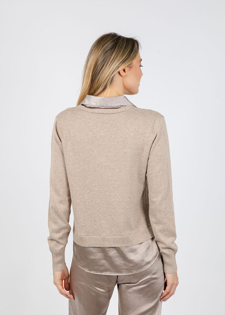 J Society Lyla 2-Fer Pullover Sweater in Cappuccino available at Barbara Katz