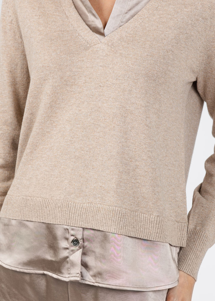 J Society Lyla 2-Fer Pullover Sweater in Cappuccino available at Barbara Katz