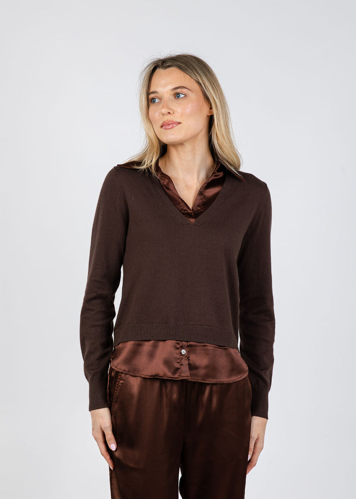 J Society Lyla 2-Fer Pullover Sweater in Chocolate available at Barbara Katz