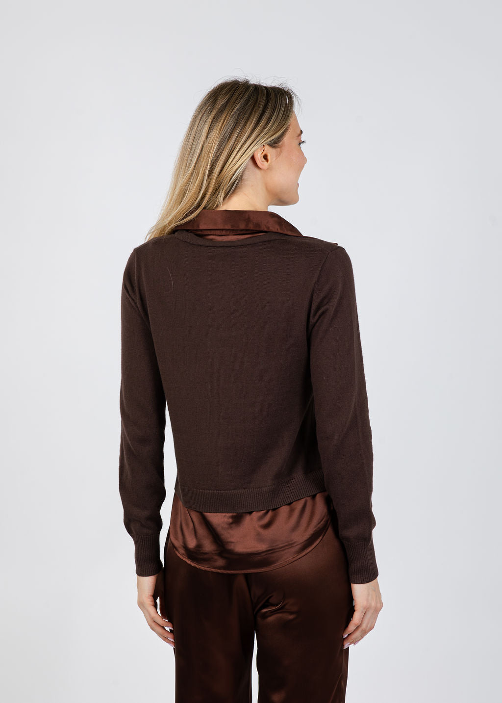 J Society Lyla 2-Fer Pullover Sweater in Chocolate available at Barbara Katz