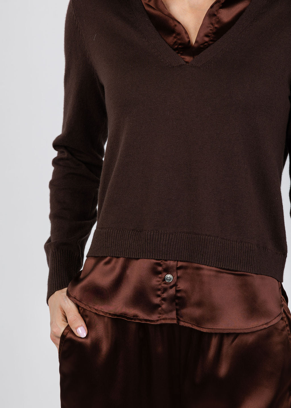 J Society Lyla 2-Fer Pullover Sweater in Chocolate available at Barbara Katz