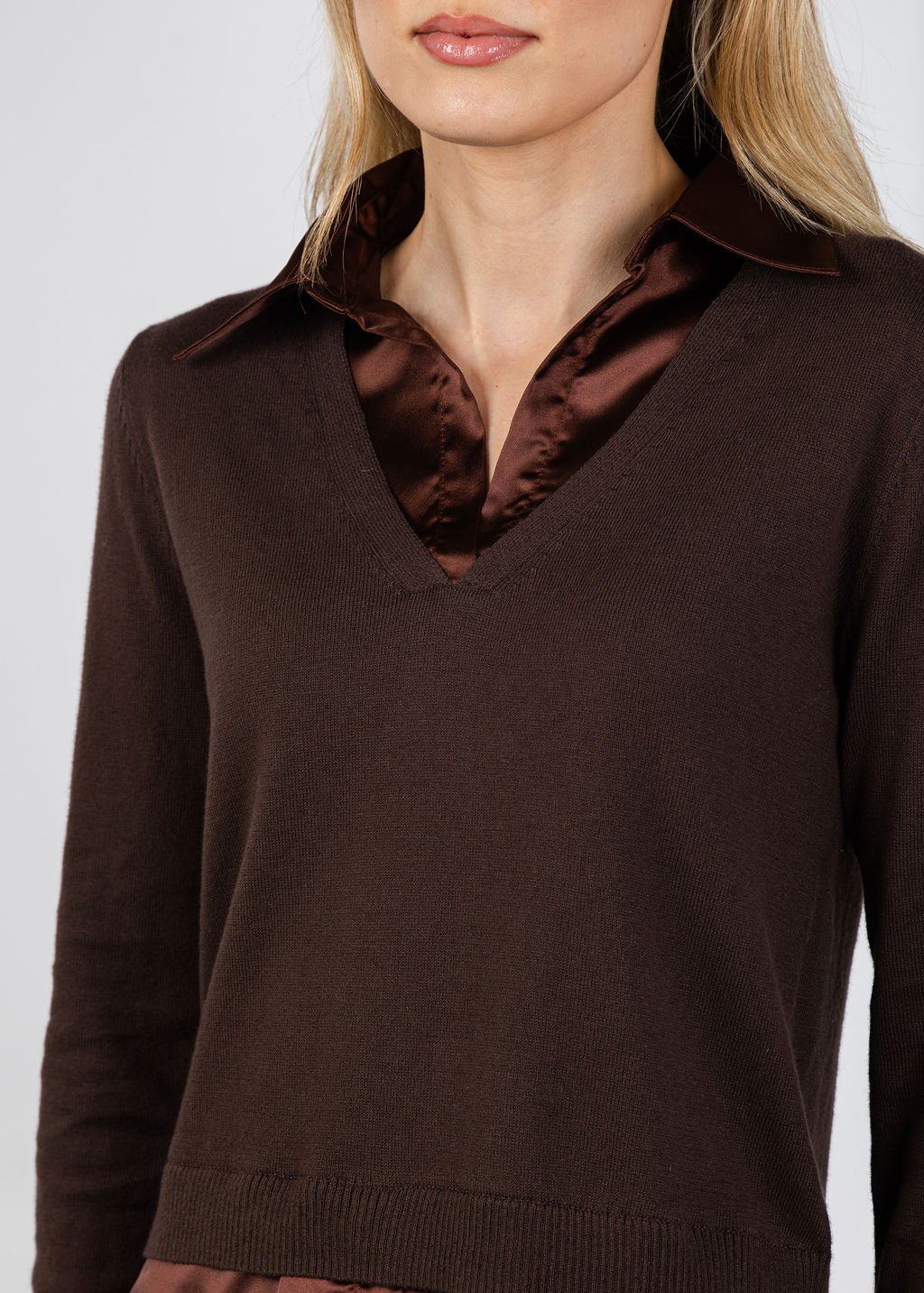 J Society Lyla 2-Fer Pullover Sweater in Chocolate available at Barbara Katz