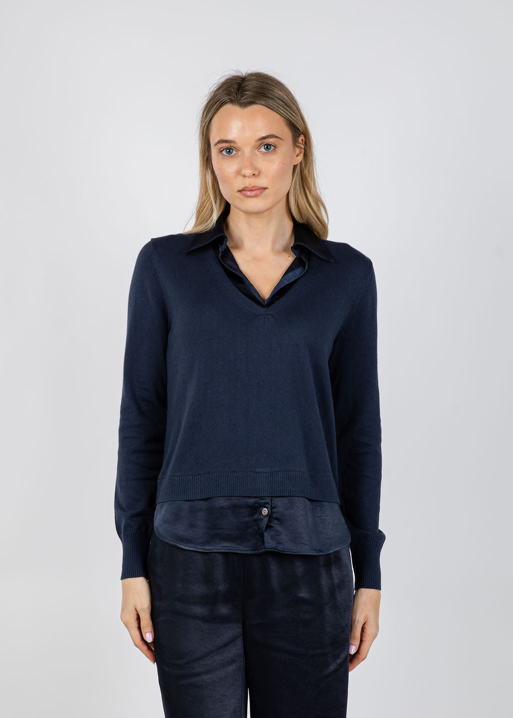 J Society Lyla 2-Fer Pullover Sweater in Midnight available at Barbara Katz