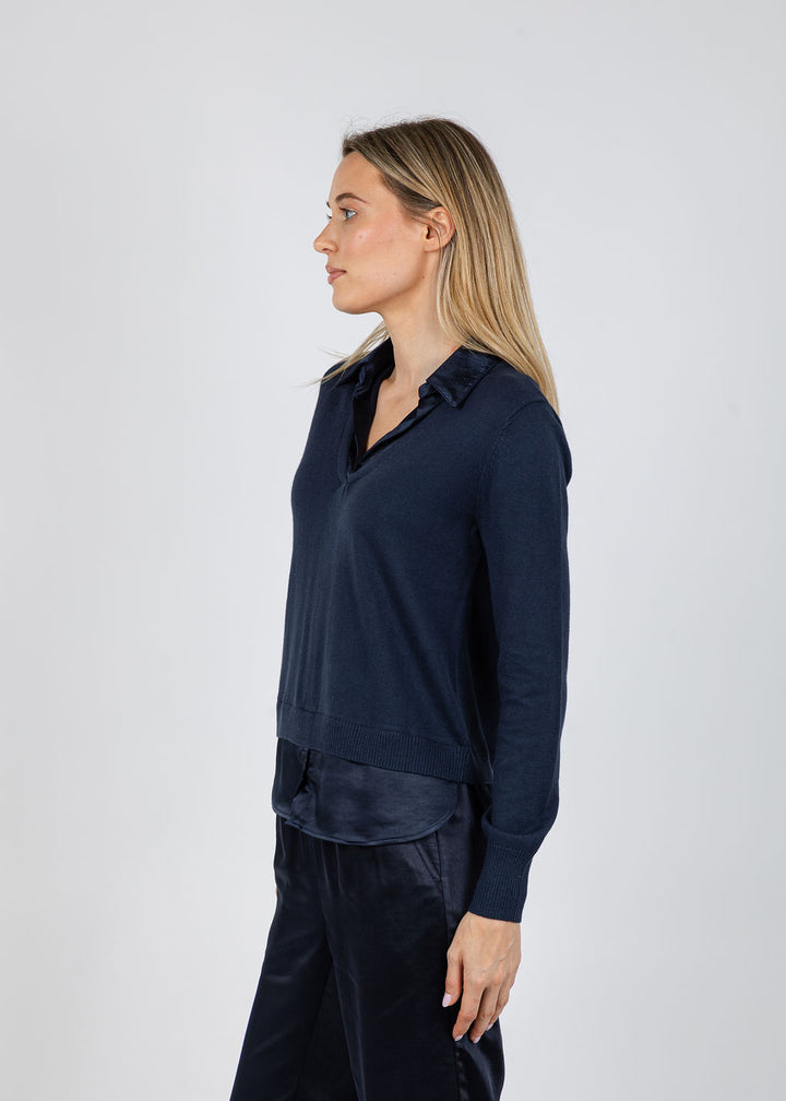 J Society Lyla 2-Fer Pullover Sweater in Midnight available at Barbara Katz
