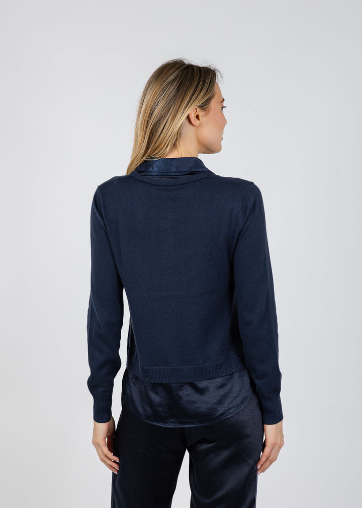 J Society Lyla 2-Fer Pullover Sweater in Midnight available at Barbara Katz