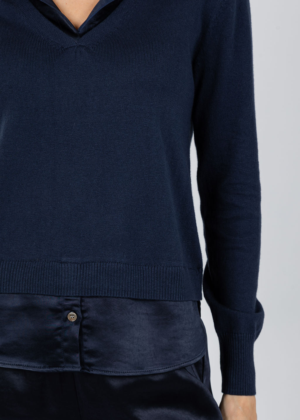 J Society Lyla 2-Fer Pullover Sweater in Midnight available at Barbara Katz